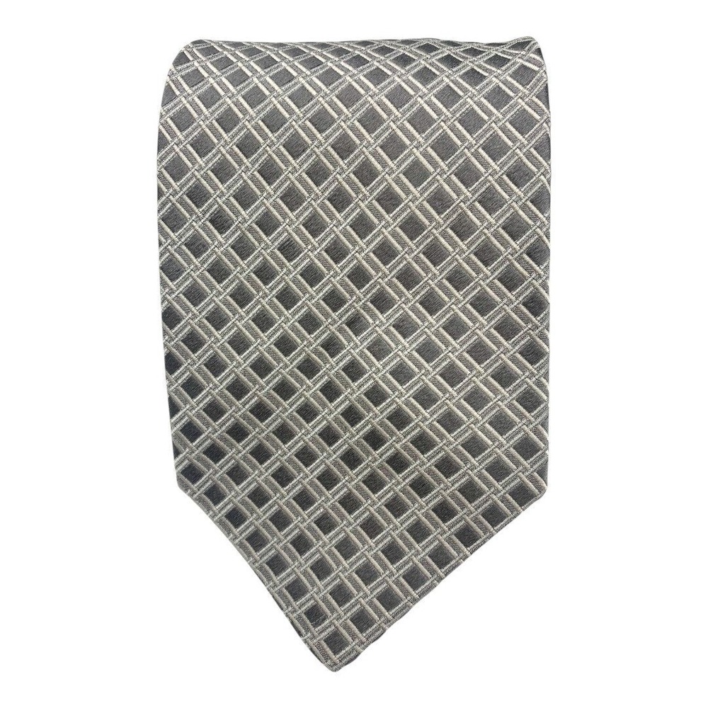 Ermenegildo Zegna 100% Silk Geometric Pattern‎ Men's Necktie Silver
